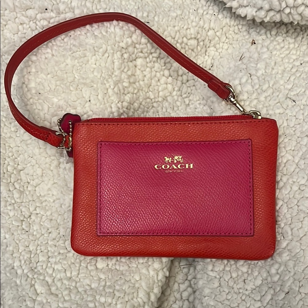 Coach Red and Pink Clutch with Gold-Toned Hardware